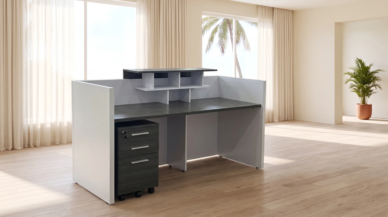 72" x 34" x 45"H Receptionist Desk with Three Drawer Mobile Pedestal -Ref DL81R from ETTES Office Furniture